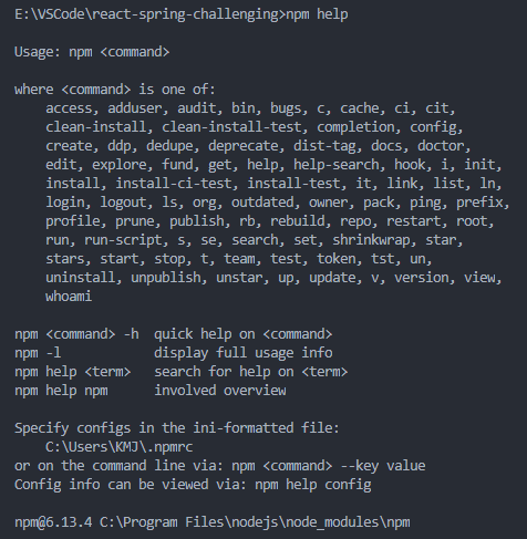 npm help