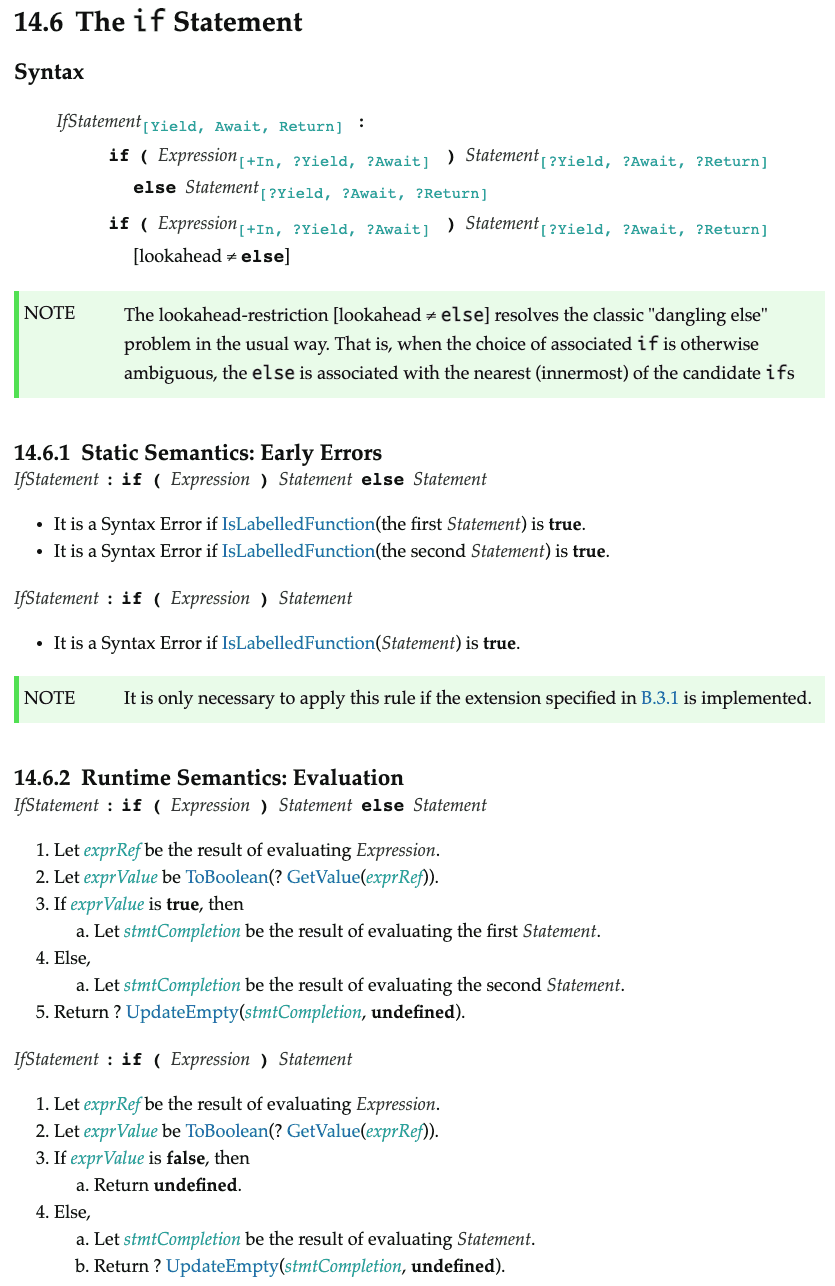 if문 ECMASCript 스펙